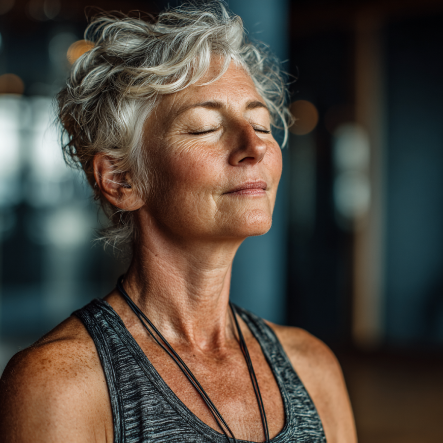 Група людей старшого віку виконують йогу